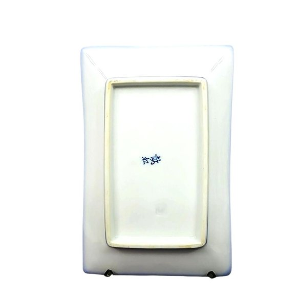 Trinket Serving Tray White Blue Floral Ceramic Chop Mark Vintage 8" - Picture 4 of 7